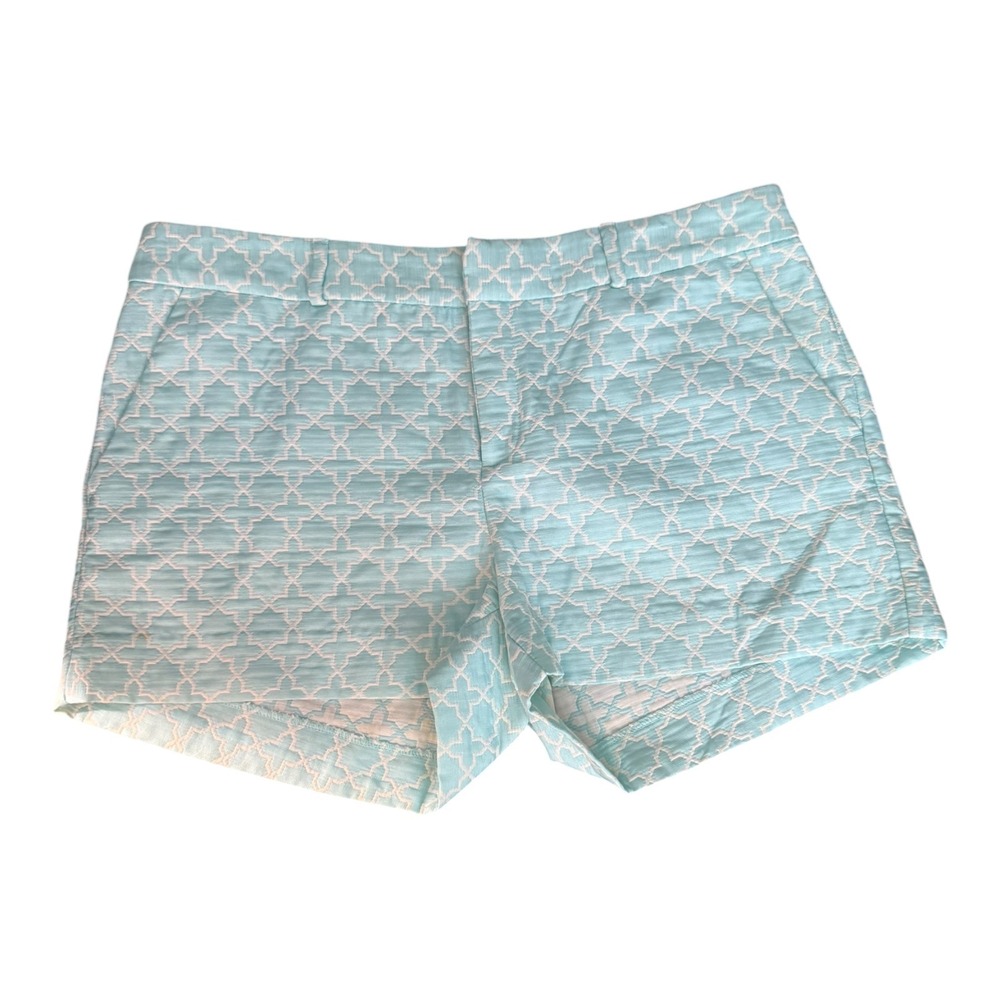 Banana Republic Martin Fit Aqua Blue Geometric Jacquard Dress Shorts Womens 14
